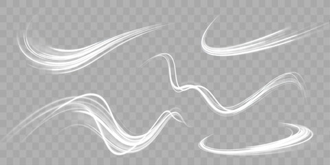 Obrazy na Plexi  White shiny sparks of spiral wave. Imitation of the exit of cold air from the air conditioner. Vector illustration stream of fresh wind png. 