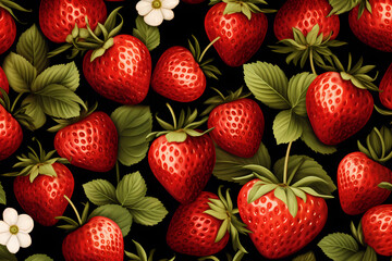 Strawberries juicy berries close-up isolate on a black background - obrazy, fototapety, plakaty