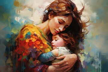 Mother's Loving Embrace. - obrazy, fototapety, plakaty