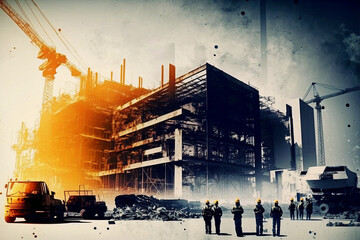 Urban building construction site backdrop - obrazy, fototapety, plakaty