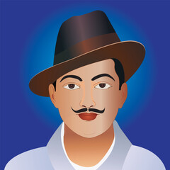 Bhagat Singh. Vector illustration of Indian Nation Hero and Freedom Fighter Bhagat Singh. Shahid bhagat Singh Indian freedom fighter greeting card.