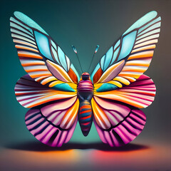 Butterfly with colorful wings as digital 3d illustration background