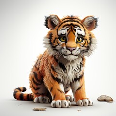 Tiger, Cartoon 3D , Isolated On White Background 