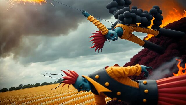 Generative ai animation of oil painting of devil on fire. Seamless digital image painted for Halloween event