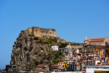 the ruffo castle of scilla and the historic centre italy - obrazy, fototapety, plakaty