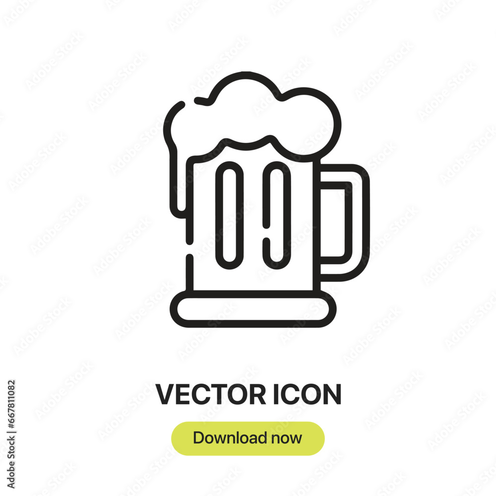 Fototapete Pint Of Beer icon vector. Linear-style sign for mobile concept and web design. Pint Of Beer symbol illustration. Pixel vector graphics - Vector.