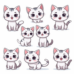 Set of cute funny cartoon cats. Vector illustration isolated on white background.