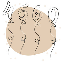 Simple hand drawn balloon numbers 4 5 6 0 with string