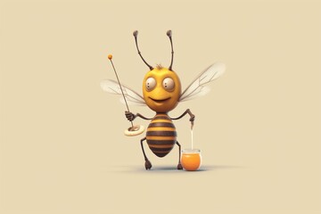 Adorable bee with a honey dipper and stinger. Generative AI