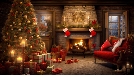 Christmas fireplace background wallpaper poster PPT