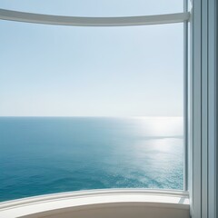 View of the sea from the window on a tall building in the daytime. Generative AI