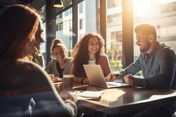 young people together in a cafe. 