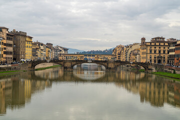 The Ponte Vecchio, medieval bridge over the Arno River in Florence (Italy)