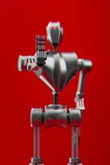 Closeup of a Robot's Hand Making a Stop Gesture, Signifying Refusal or Rejection in a Studio Portrait