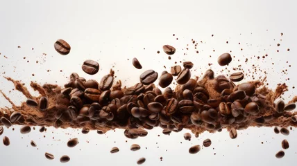 Rolgordijnen Dynamic Coffee Powder and Beans Splash Explosion in High Quality Imagery © Don