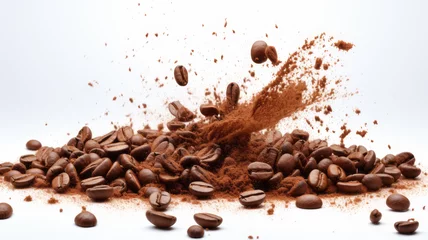 Keuken spatwand met foto Energetic Coffee Powder Beans Splash for Creative Microstock Imagery © Don