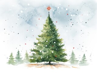 watercolor painting of a christmastree. may be used as gift card. 