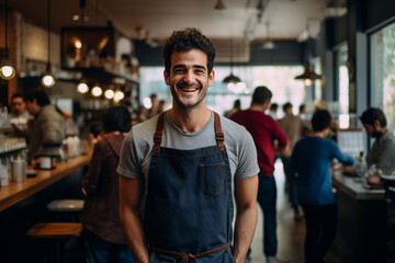 Obraz premium Happy employee of a coffee shop