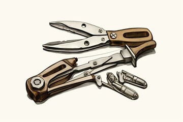 Sketch illustration of pliers and electric planer tools with transparent background. Generative AI - obrazy, fototapety, plakaty
