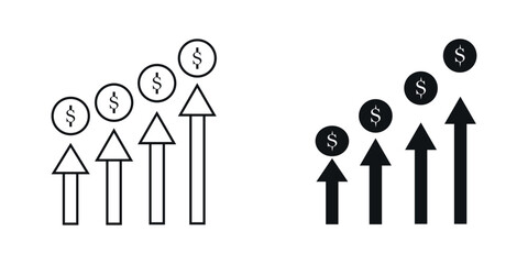 Money line icon. Increase money growth icon isolate in white background.