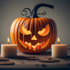 Glowing pumpkin decorations of the city for the holiday. Halloween concept. Background and wallpaper with generated ai