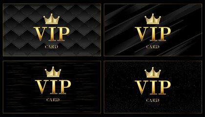 VIP card. Luxurious collection of premium VIP cards. VIP inscription on a chic black texture. Only for the chosen ones. Vector illustration.