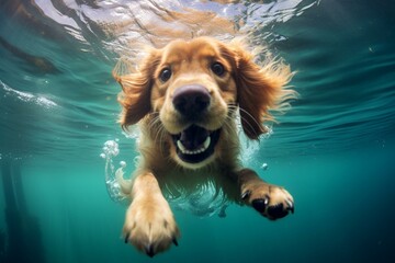 adorable retriever underwater. Generative AI
