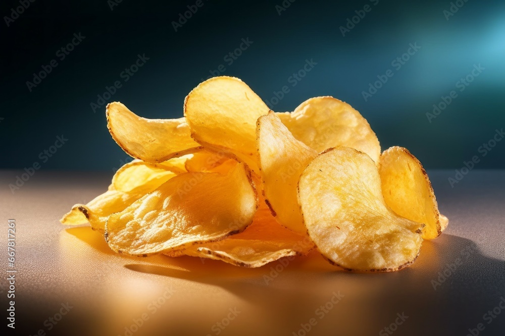 Poster potato chips. background with selective focus and copy space