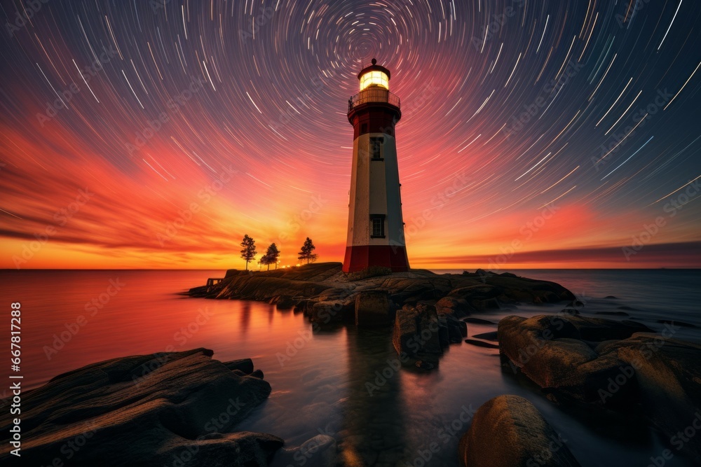 Poster lighthouse on the seashore. background with selective focus and copy space