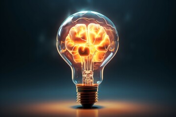 Brain light bulb human brain glowing inside of light bulb. Conceptual symbol of idea and insight
