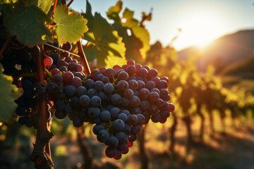 Appetizing ripe grapes during harvest. Background with selective focus and copy space - obrazy, fototapety, plakaty