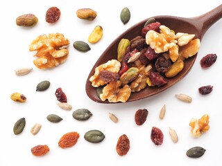 Salad topper mix background with wooden spoon