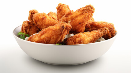 Fried Chicken in White Bowl Isolated Crispy Delight on White