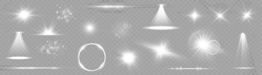 Light set star white png. Light set sun white png. Light set flash white png. vector illustrator. - obrazy, fototapety, plakaty