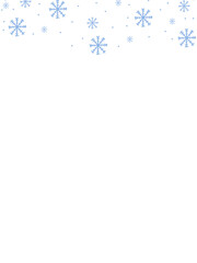Blue snowflakes winter frame. Snowfall on transparent background. Decoration for Christmas card.