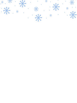 Blue Snowflakes Winter Frame. Snowfall On Transparent Background. Decoration For Christmas Card.