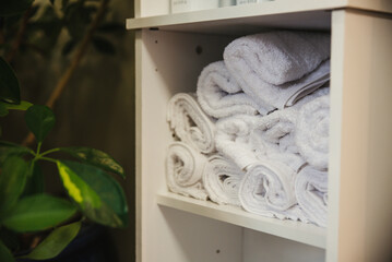 Stacked towels in a spa environment