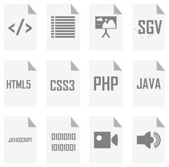 File Format icons,html5, css3, php, java, javascript, sgv, sound 0101 icons vector