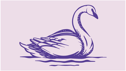 Hand drawing sketch of swan silhouette on water, describe beauty, romantic vibes, elegant, and love symbol. Fit for swan or bird illustration, logo, label and decorative design.