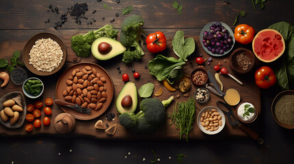 Wooden table with a lot of vegetables