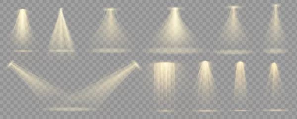 Gordijnen Stage light ray isolated on transparent background. Vector bright yellow glow scene spotlight effect. Shine vertical theater projector beam template for your creative design. © ANATOLII