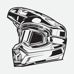 A black and white line art of a motorcycle helmet