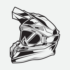 A black and white line art of a motorcycle helmet