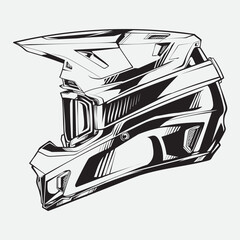 A black and white line art of a motorcycle helmet