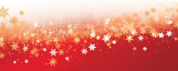 Red and gold glitter christmas background. New Year banner with stars and refocused sequin light and bokeh 