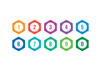 numbers 0-9 in colored hexagons. 0-9 numbers concept. 0-9 numbers for school, work, education