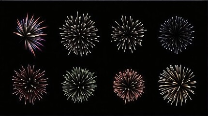 Fireworks Extravaganza: Eight Explosions of Color on a Midnight Canvas.