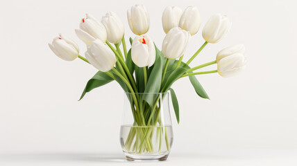 Minimalist Still Life with Seven White Tulips in Clear Glass