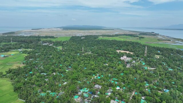 Drone View of Shahpori Island, Teknaf &ndash; Bangladesh's Southernmost Point between Naf River and Bay of Bengal