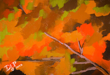 Impressionistic Autumn Leaves on Branches - Digital Painting, Illustration, Art, Artwork, design, flier, invitation, Background, Backdrop, social media ad/post, publication, Advertisement, Ad, Cover,